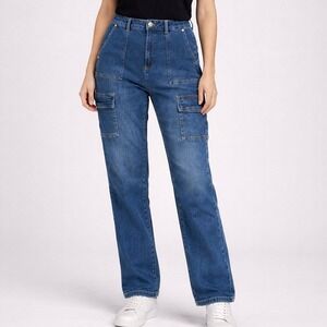 Michael Kors Cargo Jeans Women Size‎ 14 Petite Blue Utility Pocket Denim Pants